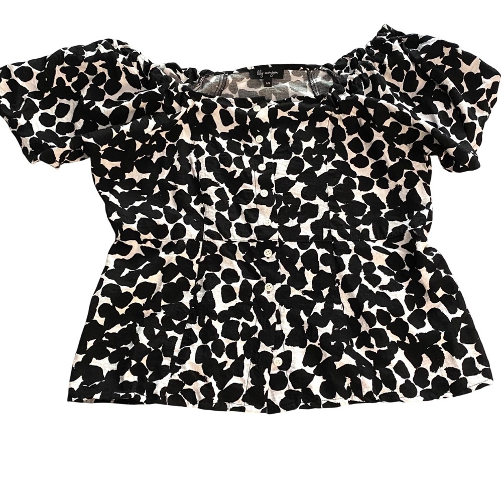 Lily Morgan Boho Abstract Animal Print Off Shoulder Women’s Blouse Short‎ Sleeve